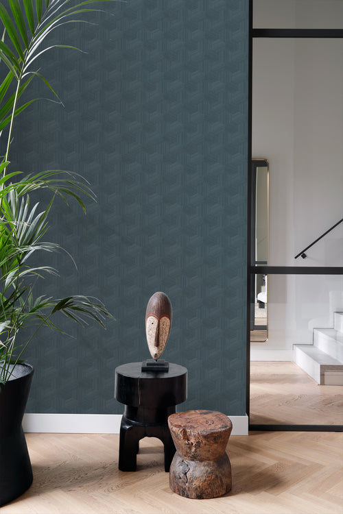 Origin Wallcoverings eco-texture vliesbehang grafisch 3D motief donkerblauw - 50 x 900 cm - 347998 - vtwonen shop