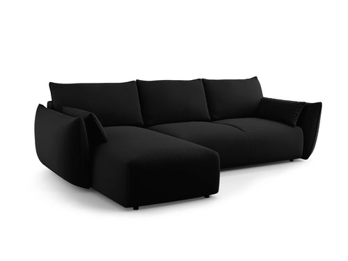 Cosmopolitan Design Uitklapbare hoekbank links met opbergdoos Matera 4-zits, flueel zwart - 173x253x86cm