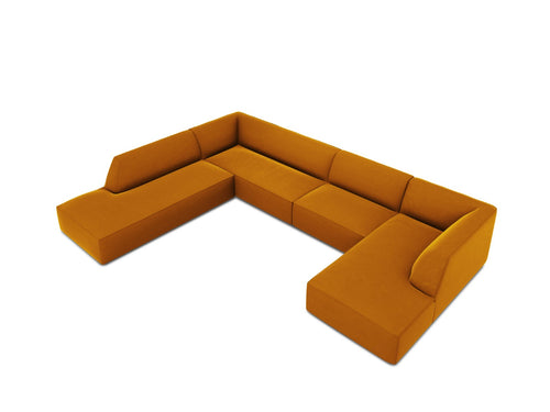 Micadoni Panoramische hoekbank links Ruby 7-zits, flueel, geel - 273x366x69cm