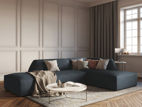 Micadoni rechter hoekbank Ruby 4-zits, ribfluwelen, blauw - 180x273x69cm