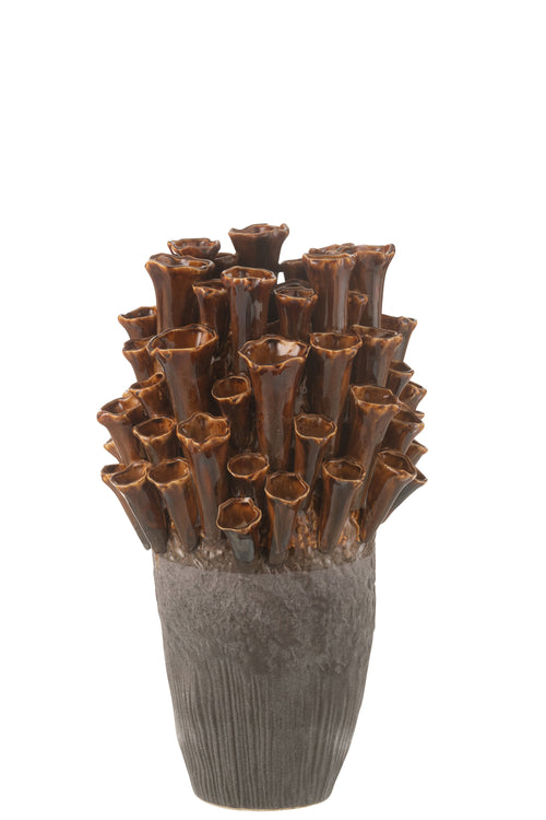 J-Line vaas Anemone - porselein - bruin/grijs - large - 46.5 cm hoog