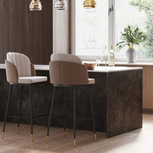 Kare Design Barkruk Hojas - fluweel - beige en taupe