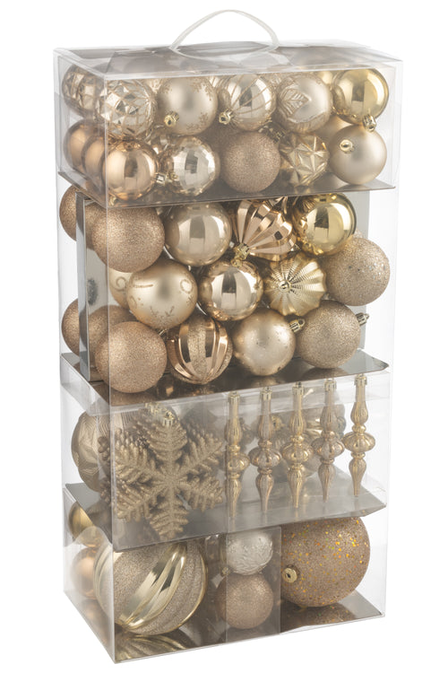 J-Line kerstbal - kunststof - beige/ecru - doos van 80