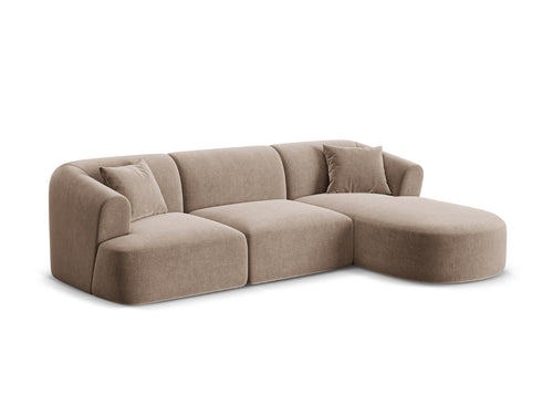 Cosmopolitan Design Modulaire hoekbank rechts Campi 4-zits, flueel donkerbeige - 156x256x70cm