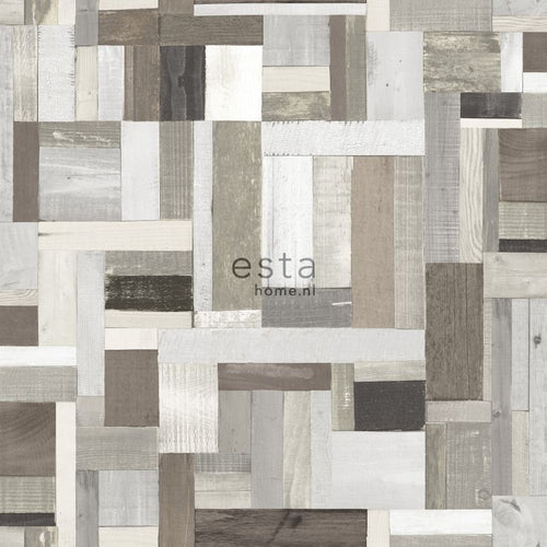 ESTAhome behang sloophout beige en taupe - 53 cm x 10.05 m - 138513