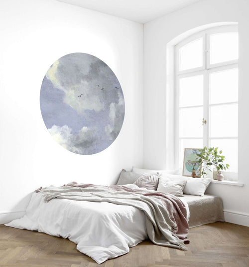 Sanders & Sanders zelfklevende behangcirkel wolken grijsblauw - Ø 125 cm - 611771