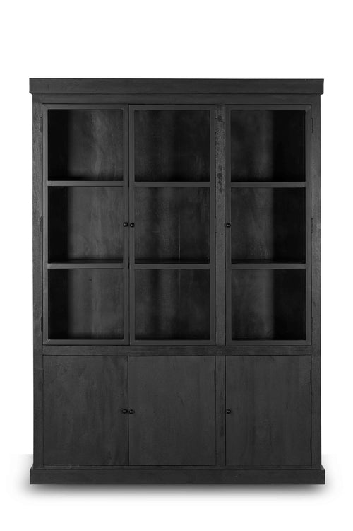 Giga Meubel Vitrinekast Rense - Mangohout/Metaal/Glas - Zwart - 160x40x220cm
