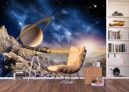 Sanders & Sanders fotobehang planeten in de ruimte blauw en beige - 375 x 270 cm - 600489