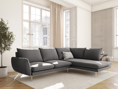 Cosmopolitan Design rechter hoekbank Vienna 6-zits, flueel, lichtgrijs - 185x275x95cm