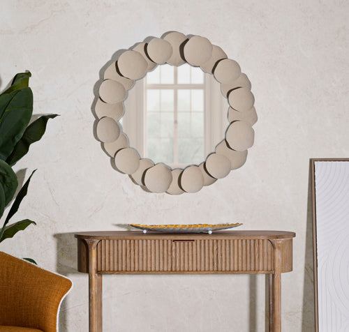 Rond metalen muurspiegel crème 85x7,5x85 cm