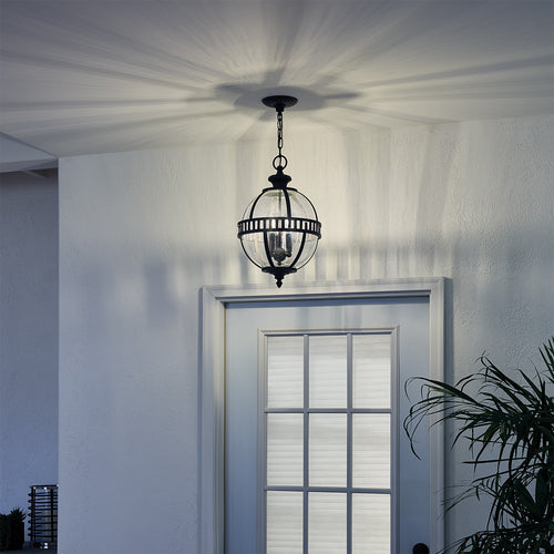 Elstead Halleron - 3 Lichts Outdoor Globe Plafond Hanglamp Grijs IP44, E14