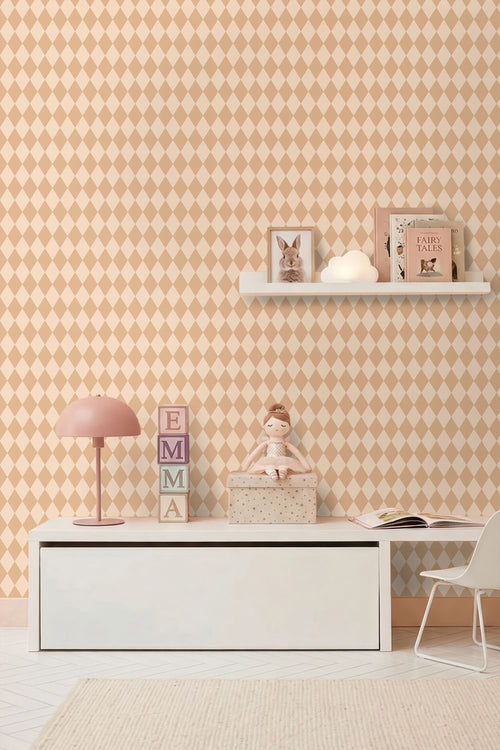 ESTAhome behang ruiten perzik roze - 50 x 900 cm - 132123