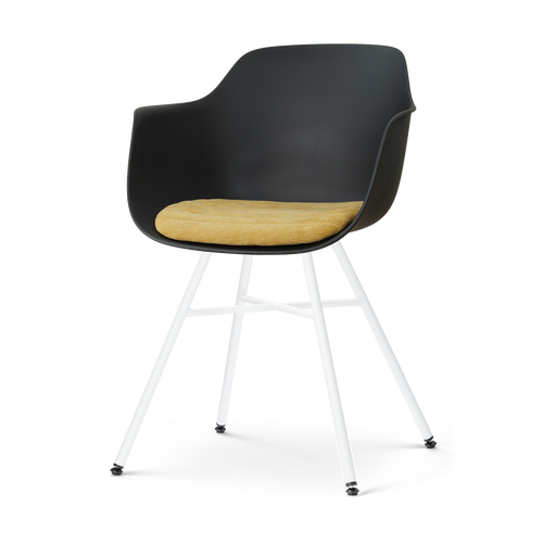 Nolon Noa-Liz eetkamerstoel zwart met warm oker zitkussen - wit onderstel