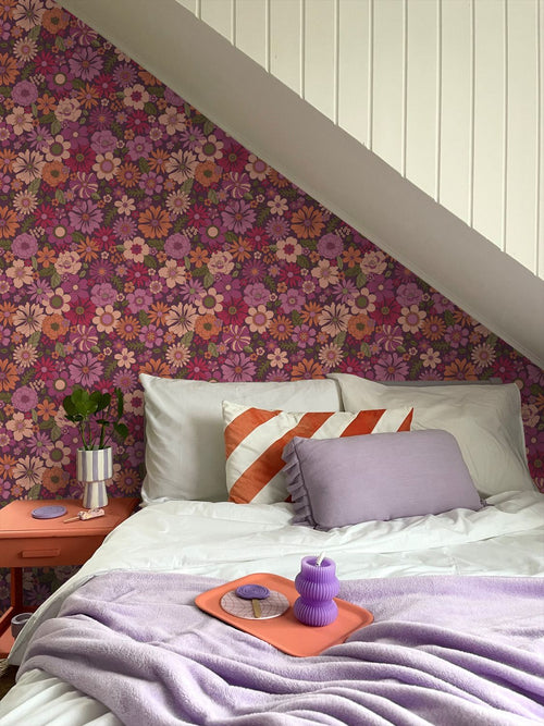 ESTAhome behang retro bloemen aubergine paars - 50 x 900 cm - 131810