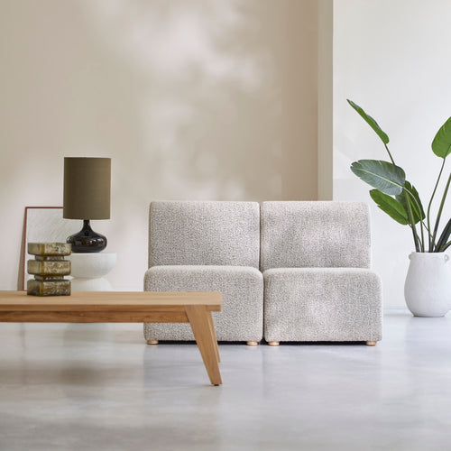 Tikamoon Modulaire 2-zitsbank Swann van massief acacia en grijze stof - Grijs