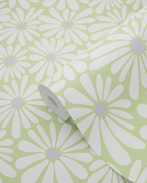 ESTAhome behang madeliefjes groen en paars - 50 x 900 cm - 131154
