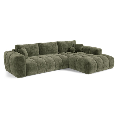 Premium Interiors - Rechthoekige hoekbank met slaapfunctie en opbergruimte SKY - gewaafd fluweel vintage groen 310cm