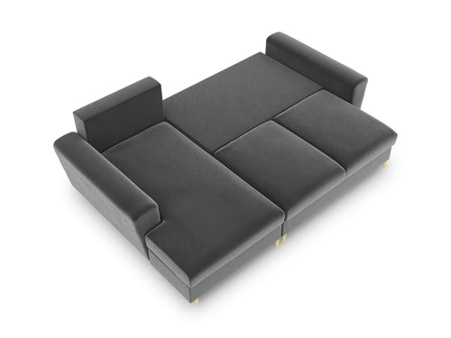 Cosmopolitan Design Uitklapbare hoekbank links met opbergdoos Kyoto 4-zits, flueel, lichtgrijs - 145x241x88cm