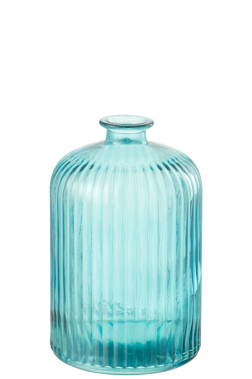 J-Line vaas Fles Stripe - glas - aqua - large - Ø 14.5 cm