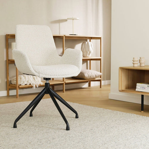 Nolon Nola-Eef Draaibare Eetkamerstoelen Bouclé Beige - Zwart - 2x - vtwonen shop