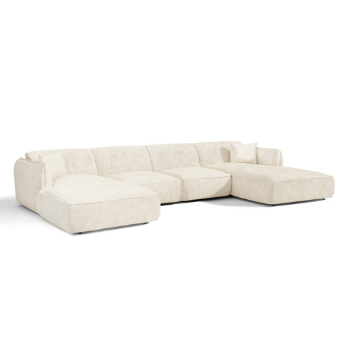 Premium Interiors - Panoramische bank LOMI - gewaafd fluweel crème 346cm