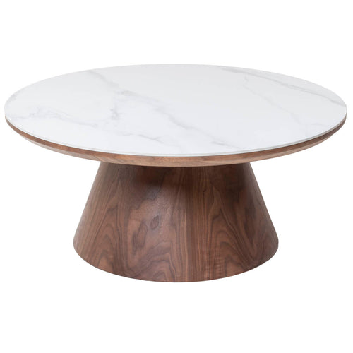 Giga Meubel Salontafel Alba - Rond Walnoot Hout/Keramisch - 80x80x35cm - vtwonen shop