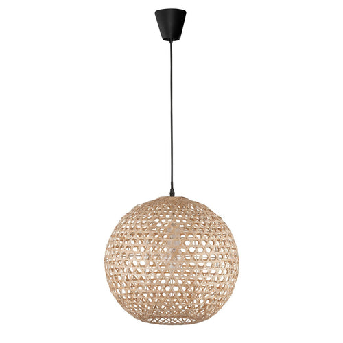 Merano Alexandria Koepel Hanglamp Plafondlamp Natuurlijk Bamboe Zwart Stof Draad, Lampvoet LED E27