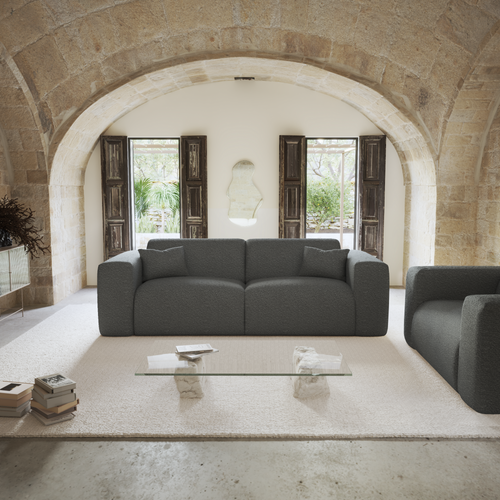 Sia Home - Dunlopillo-slaapbank 140 cm MYRA - bouclé-stof grafietgrijs 214cm