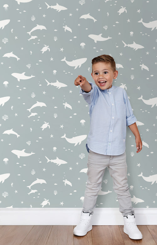 ESTAhome behang onderwaterwereld vergrijsd blauw - 50 x 900 cm - 131472 - vtwonen shop