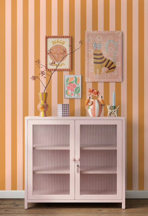 ESTAhome behang strepen oranje en roze - 50 x 900 cm - 131924