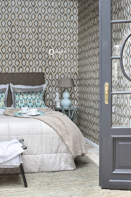 Origin Wallcoverings behang ikat motief beige en turquoise - 53 cm x 10,05 m - 346915 - vtwonen shop