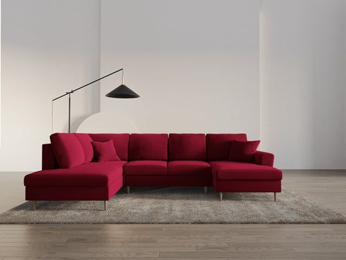 Cosmopolitan Design Links panoramische slaapbank met opbergdoos Kyoto 7-zits, flueel rood - 194x313x88cm