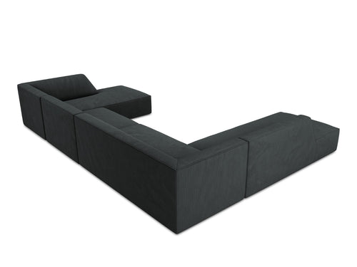 Micadoni Panoramische hoekbank links Ruby 7-zits, ribfluwelen, zwart - 273x366x69cm
