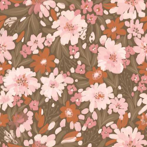 ESTAhome behang bloemen licht roze, terracotta en vergrijsd groen - 50 x 900 cm - 130926 - vtwonen shop