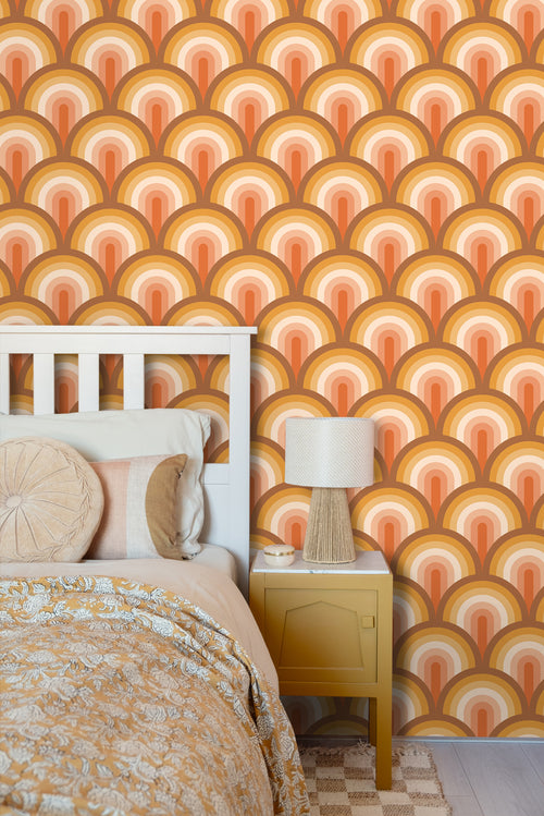 ESTAhome behang art deco bogen oranje en bruin - 50 x 900 cm - 131771