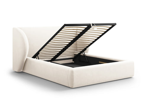 Micadoni Opbergbed met hoofdeinde Miley 180x200cm, flueel, lichtbeige - 230x227x100cm