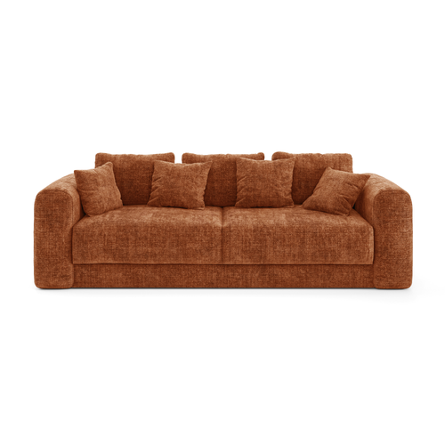 Sia Home - Slaapbank met opbergruimte, notenhout RIO - gewaafd fluweel terracotta 250cm