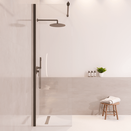 LOMAZOO douchewand Lima - inloopdouche - anti kalk nano coating - helder glas - 8 mm - zwart - 60 x 200 cm
