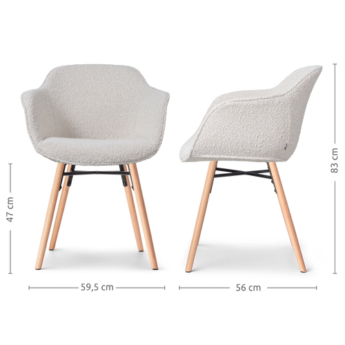Nolon Nena-Mare Eetkamerstoel Bouclé Beige - Armleuning - Houten Poten - vtwonen shop