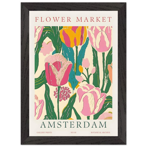 Artfulprints Poster met Lijst Flower market - Amsterdam II   - A4 21x29.7 cm - Meerkleurig