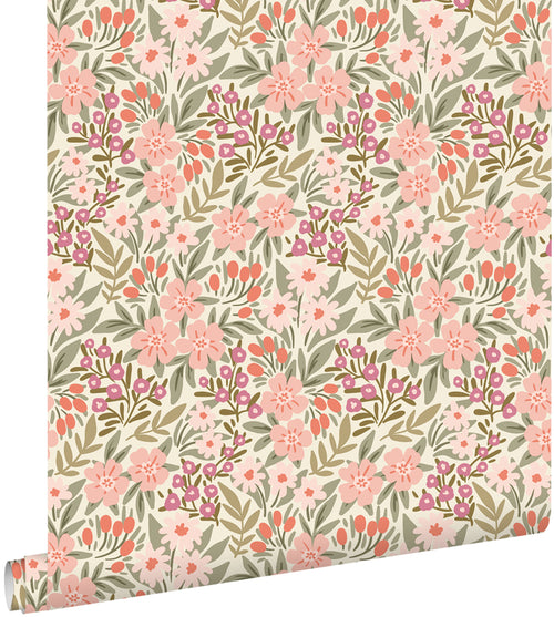 ESTAhome behang bloemen groen, roze en paars - 50 x 900 cm - 131450 - vtwonen shop