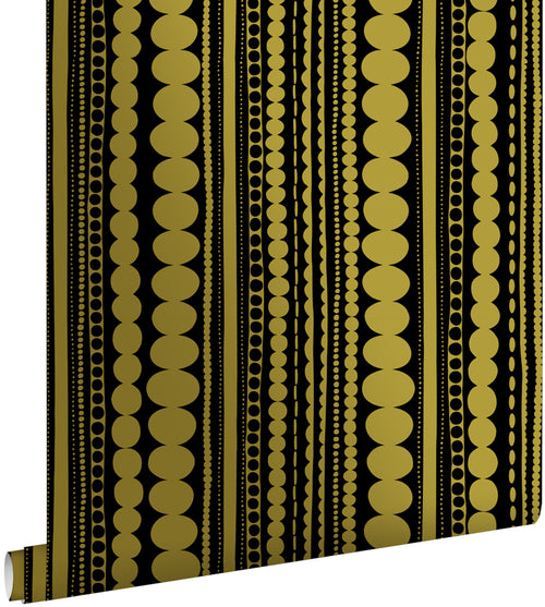 ESTAhome behang kralen zwart en glanzend goud - 53 cm x 10.05 m - 128822