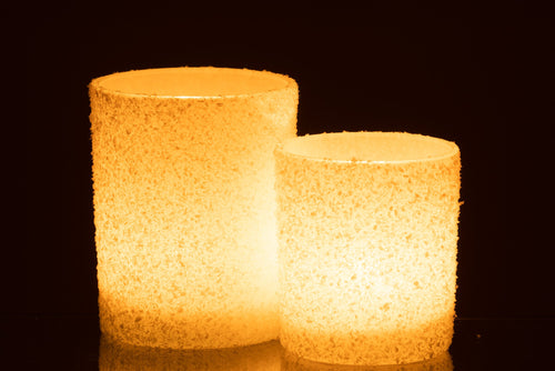 J-Line windlicht Besneeuwd - glas - wit - large