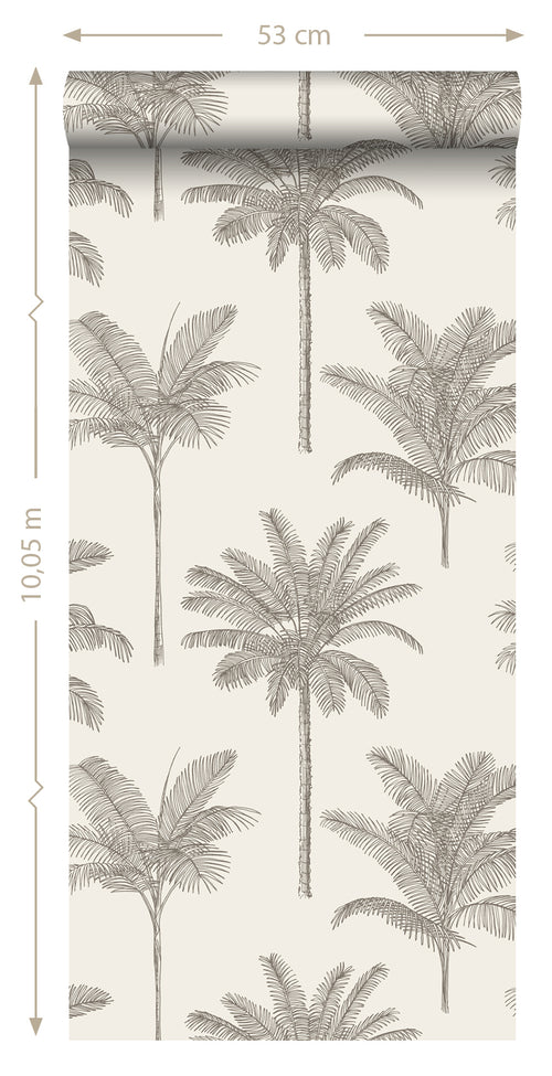 ESTAhome behang palmbomen lichtbeige - 53 cm x 10.05 m - 139163
