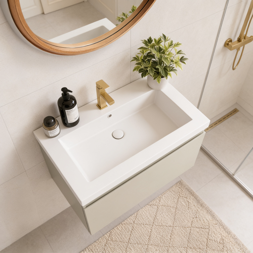 LOMAZOO badmeubelset Sorrento - met hoge kast & witte wastafel - greige - 60 cm