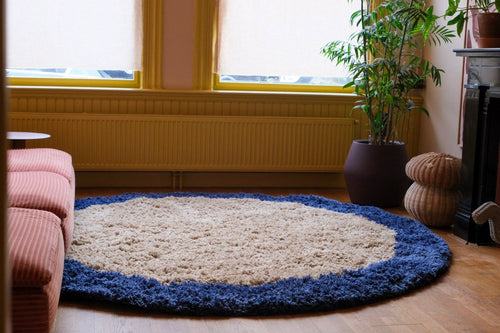 Interieur05 vloerkleed Pilo - hoogpolig - beige/blauw - Ø240 cm