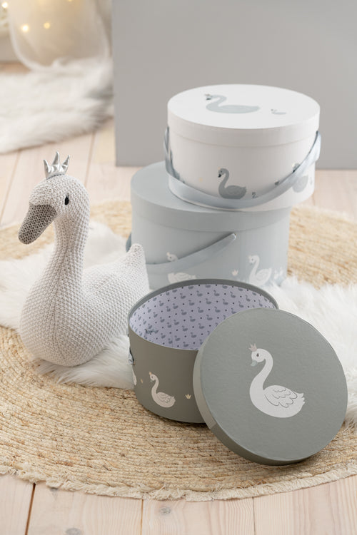 J-Line doos Zwaan - karton/riet - wit/grijs - 3 stuks - vtwonen shop