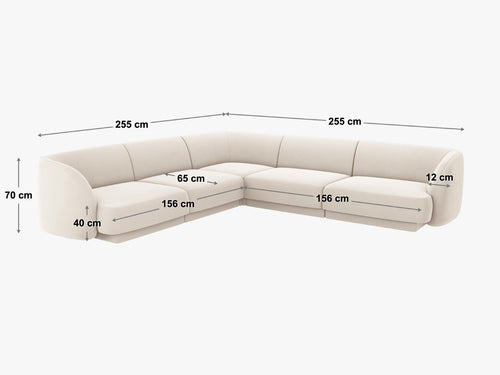 Micadoni Symmetrische hoekbank Miley 5-zits, structurele stof ivoor - 255x255x70cm