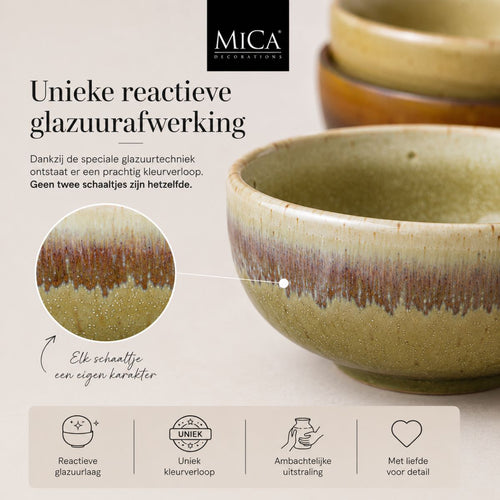 Mica Decorations Kommen Set 4 Stuks - Schaaltjes Set van Steengoed - Ontbijtkommen, Dessertkommen en Snackkommen - Ø11 x 5,5 cm - Aardetinten