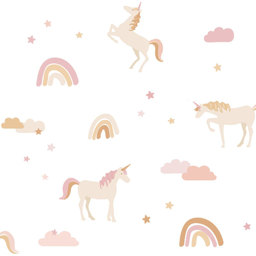 ESTAhome behang unicorns wit, zacht roze en okergeel - 53 cm x 10.05 m - 139581